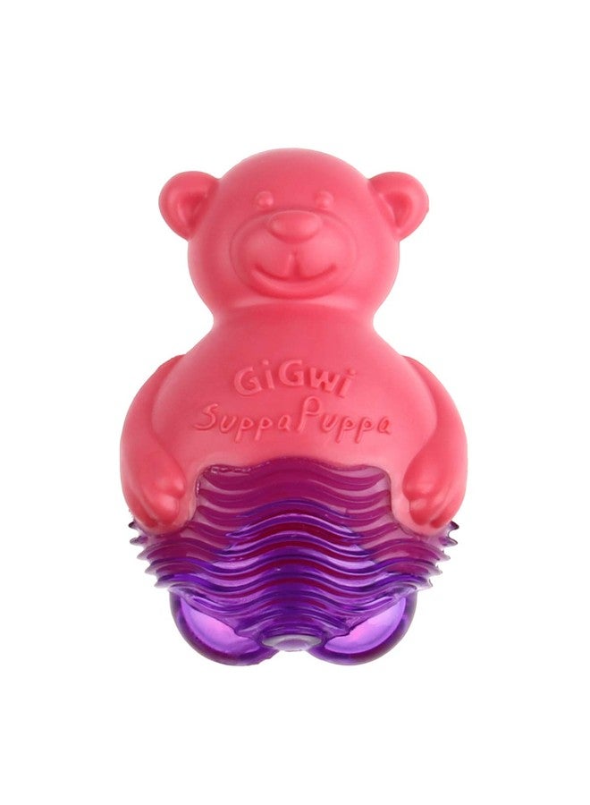 جيجوي لعبة الدب جي جيوي سوبا بوبا للجراء والكلاب الصغيرة، لعبة متينة وغير سامة للكلاب مع صفارة، تقلل الأسطح الملمسية من تراكم البلاك والجير، مناسبة للعب والمضغ والتسنين، لون وردي، حجم صغير - Image 1